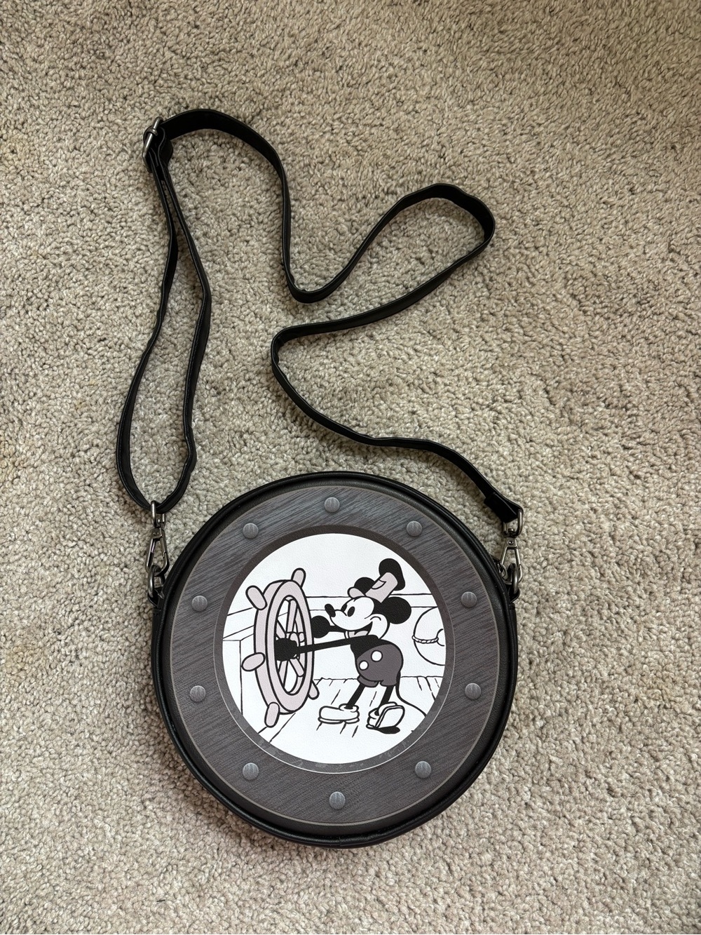 Loungefly Black Round Steamboat Willie Crossbody Bag